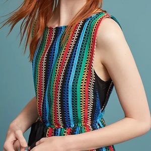 Anthropologie Eva Franco Rainbow Crochet Elastic Waist Midi Sleeveless Dress
